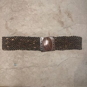 VTG Women Wooden Beaded Wide Elastic Waist Stretch Waistband Bohemian Belt M/L